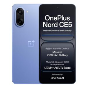 OnePlus Nord CE5 | Massive 7100mAh Battery | MediaTek Dimensity 8350 Apex | Powered by OnePlus AI | 8GB + 128GB | Nexus Blue
