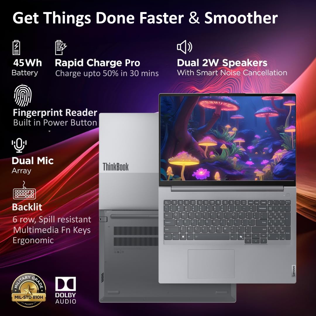 Lenovo ThinkBook 16 AMD Ryzen 5 7535HS (16GB RAM/512GB SSD/Win 11 Home/Office 2024/Backlit Keyboard/Fingerprint) 16 - Image 3