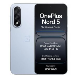 OnePlus Nord 5 | Snapdragon 8s Gen 3 | Stable 144FPS Gaming | Dual 50MP Flagship Camera | Powered by OnePlus AI | 8GB + 256GB | Dry Ice