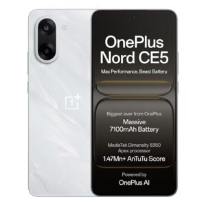 OnePlus Nord CE5 (Marble Mist, 8GB RAM, 256GB Storage) | Dimensity 8350 Apex | 7100mAh Battery | OnePlus AI | 6.74″ AMOLED 120Hz