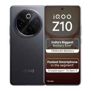 iQOO Z10 5G (Stellar Black, 8GB RAM, 128GB Storage) | Snapdragon 7s Gen 3 | 7300mAh Battery | Quad-Curved AMOLED 120Hz
