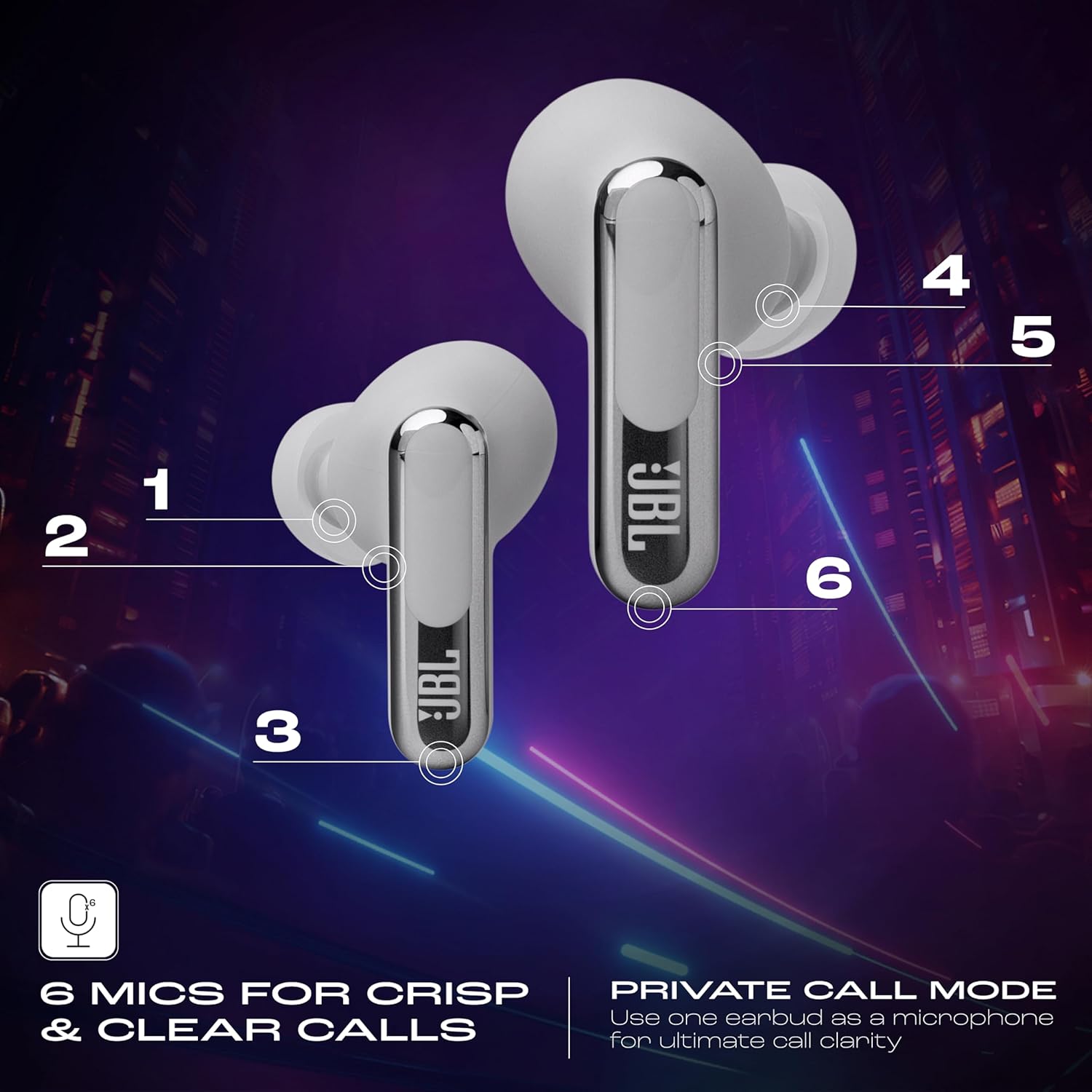 JBL New Launch Live Beam 3 TWS,Hi-Res Audio True ANC Earbuds,Smart Case with Touch Display,48H Playtime,Wireless Charging,6 Mic,Multipoint Connection,Ip55 Proof, Headphones App,Personi-Fi 3.0 (Silver) - Image 6