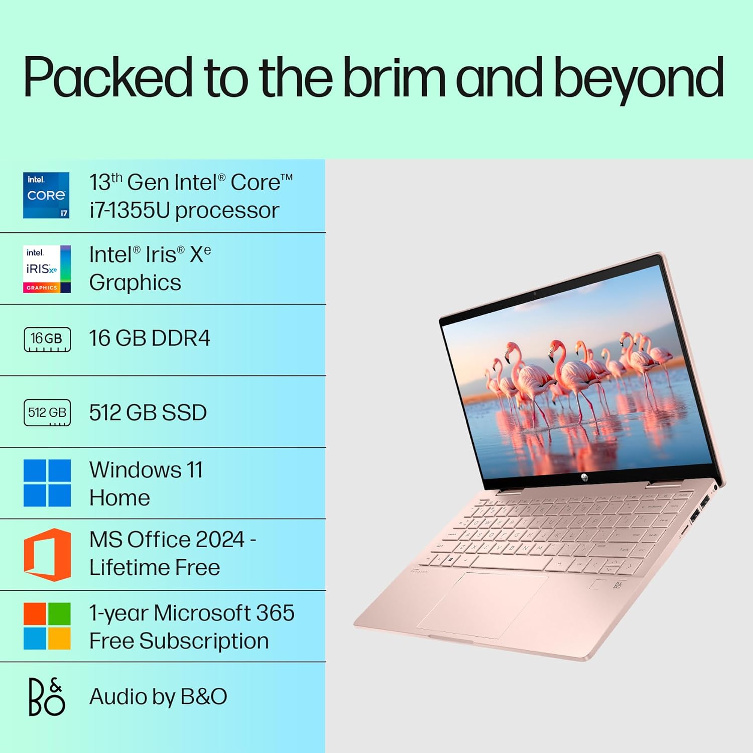HP Pavilion x360, 13th Gen Intel Core i7-1355U (16GB DDR4, 512GB SSD) FHD, IPS, 14''/35.6cm, Touchscreen 2-in-1, Win 11, M365 Basic(1yr)* Office 24, Rose Gold, 1.5kg, ek1152TU, Backlit Laptop - Image 2