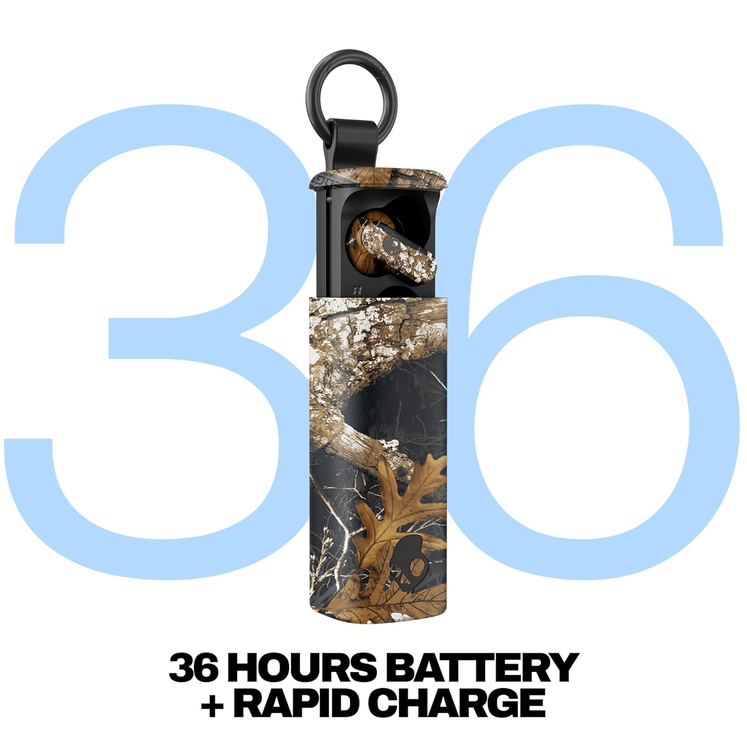 Skullcandy Dime Evo Wireless Earbuds, Bluetooth Headphones, Noise Isolating Fit, Up to 36 Hours Battery, Microphone for iPhone Android, Easy Carry with Clip-Anywhere Case - Realtree Edge Colors Black - Image 2