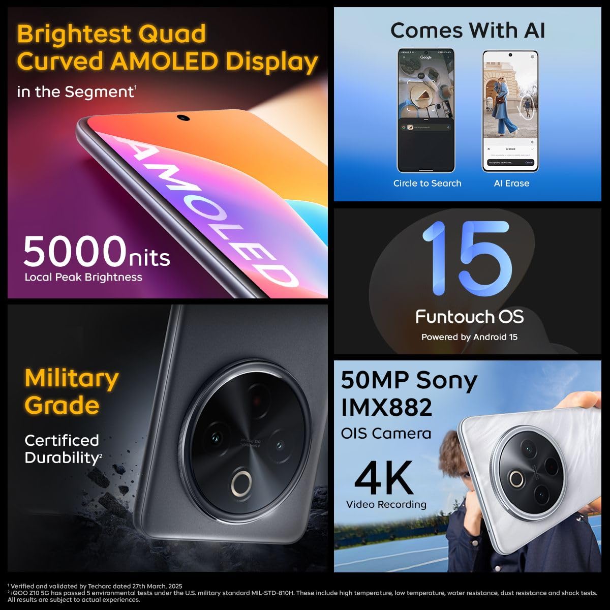 iQOO Z10 5G (Stellar Black, 8GB RAM, 128GB Storage) | Snapdragon 7s Gen 3 | 7300mAh Battery | Quad-Curved AMOLED 120Hz - Image 3