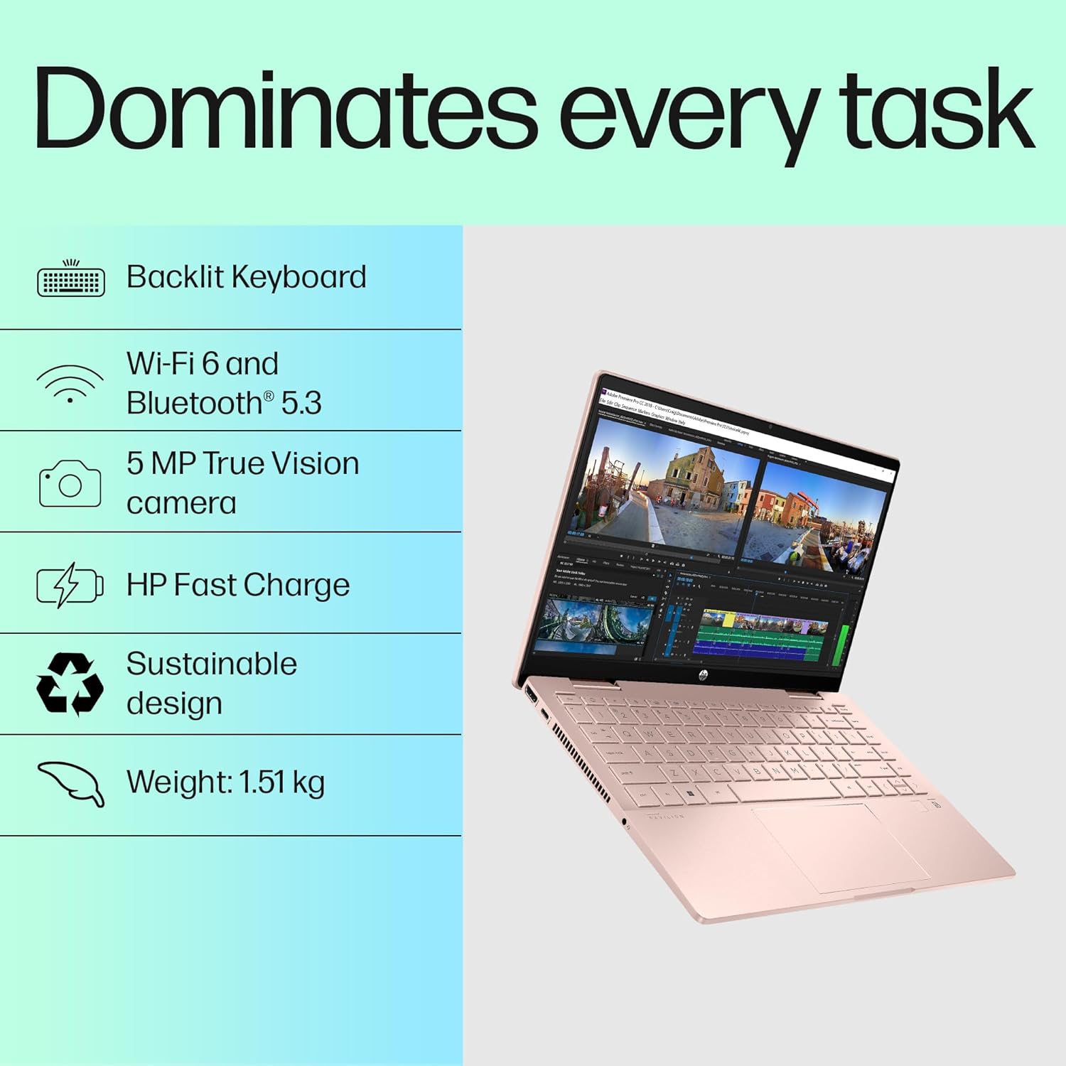 HP Pavilion x360, 13th Gen Intel Core i7-1355U (16GB DDR4, 512GB SSD) FHD, IPS, 14''/35.6cm, Touchscreen 2-in-1, Win 11, M365 Basic(1yr)* Office 24, Rose Gold, 1.5kg, ek1152TU, Backlit Laptop - Image 3